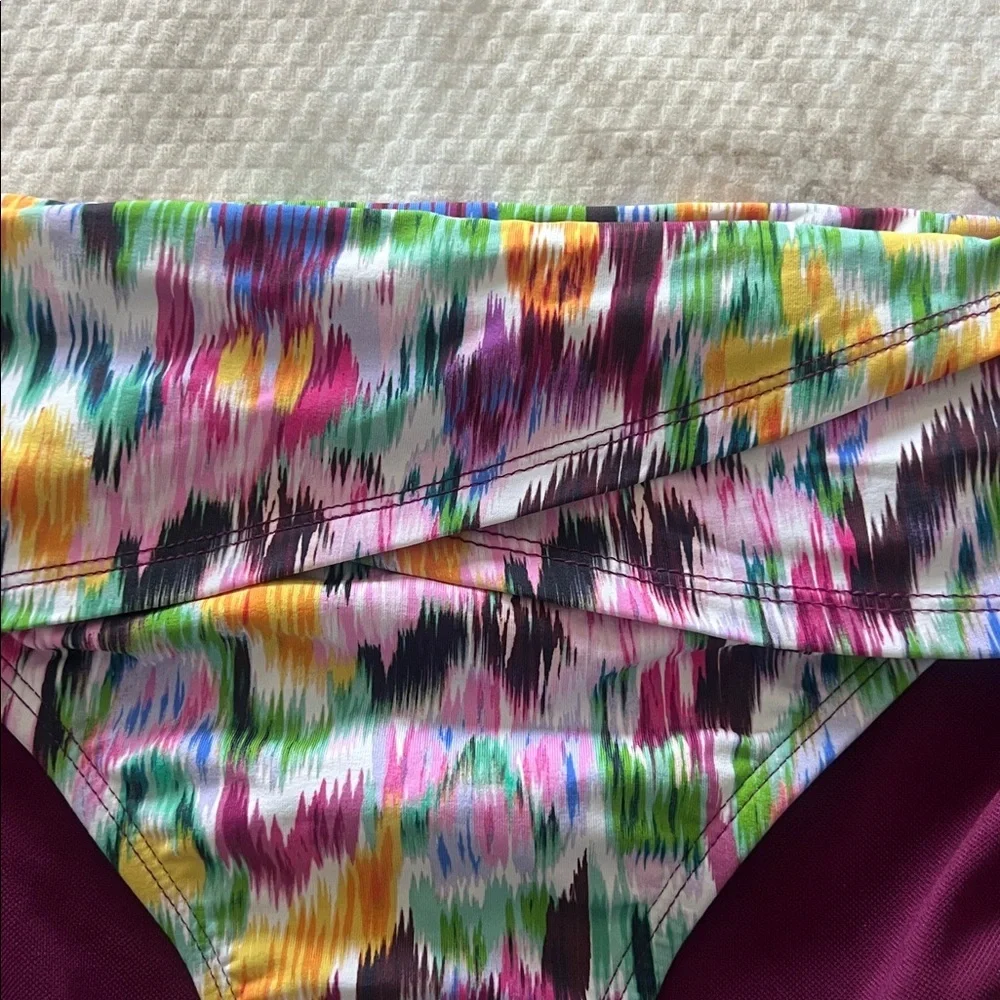 Bleu Rod Beattie Multicolor Ruched Bikini Bottom in Pink, Green, Blue & Yellow